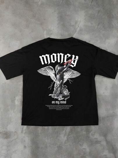 Men's New Casual Personalized Money & Sculptures Pattern Print Short Sleeve T-Shirt, Paired With Casual Pants, Suitable For Travel/Vacation/Outdoor Camping/Sports