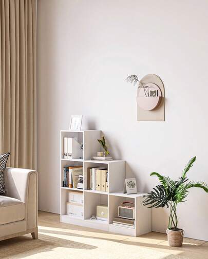 Librería de 6 cubos con compartimentos abiertos, estantería de 3 niveles, paneles ajustables, armario, estante cúbico, estantería escalonada, organizador de exhibición para sala de estar, oficina, dormitorio, blanco