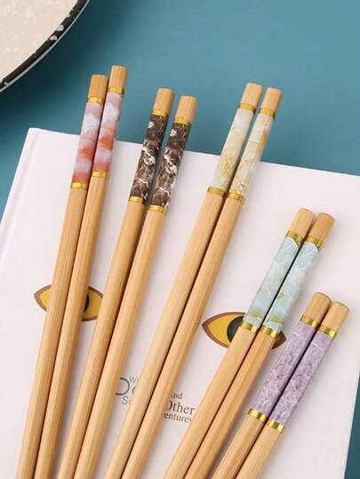 1PC/5/10PCS/Set Marble Patterned Chopsticks, Modern Bamboo Chopsticks, Essential For Dining, Kitchen, Back To School, And Gatherings, With Random Colors.,School Supplies