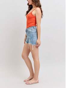 High Waist Rigid Magic Destroy Cut Off Shorts - Màu xanh lam - Xem 6
