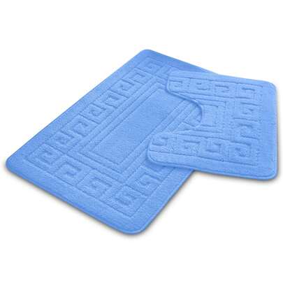 VELVETIO Bath Mat Set 2 Piece Non Slip Rubber Pedestal And Bath Mat Set Toilet Greek Bathroom Rug New