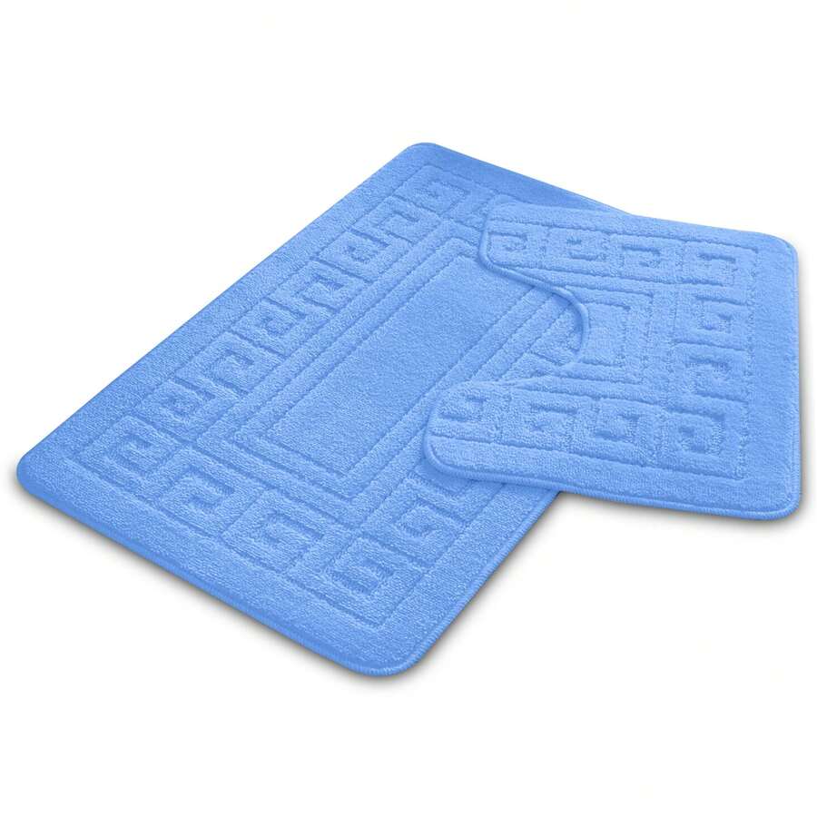 VELVETIO Bath Mat Set 2 Piece Non Slip Rubber Pedestal And Bath Mat Set Toilet Greek Bathroom Rug New