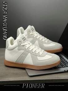 Męskie uniwersalne buty sportowe typu street retro ze skóry z przeszyciami i wysoką cholewką, wygodne, codzienne, dla par, kontrastujące litery, modne sznurowane platformy, gruba podeszwa, amortyzujące i antypoślizgowe buty do biegania na co dzień, w każdych warunkach