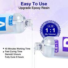 1:1 AB 水晶透明环氧树脂套装，240ml/500ml/1000ml 环氧树脂胶，自流平，无气泡，抗紫外线，用于 DIY 涂层、珠宝铸造、艺术创作、河流桌制作，适合初学者和工匠 - 彩色 - 查看 4