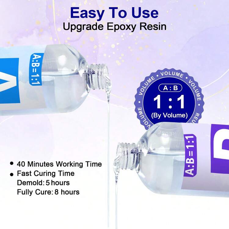 1:1 AB Crystal Clear Epoxy Resin Kit, 240ml/500ml/1000ml Epoxy Resin Glue, Self-Leveling, Bubble-Free, UV-Resistant, For DIY Coating, Jewelry Casting, Art Creation, River Table Making, Suitable For Beginners And Craftsmen - Multicolor - View 3