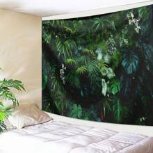 1pc Green Plant Hanging Tapestry, Background Decor, Wall Decor, Polyester Tapestry, Living Room, Bedroom, Office Wall Decoration, College Dorm, Home Decor, Party Decor, Printed Rectangular Kitchen Wall Hanging Fabric With Draping Effect, Comes With 3 Wall Nails And 2 Clips