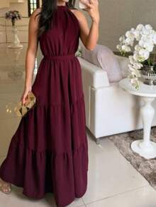 LONG FEMININE PARTY STYLE DRESS - Burgundy - View 2