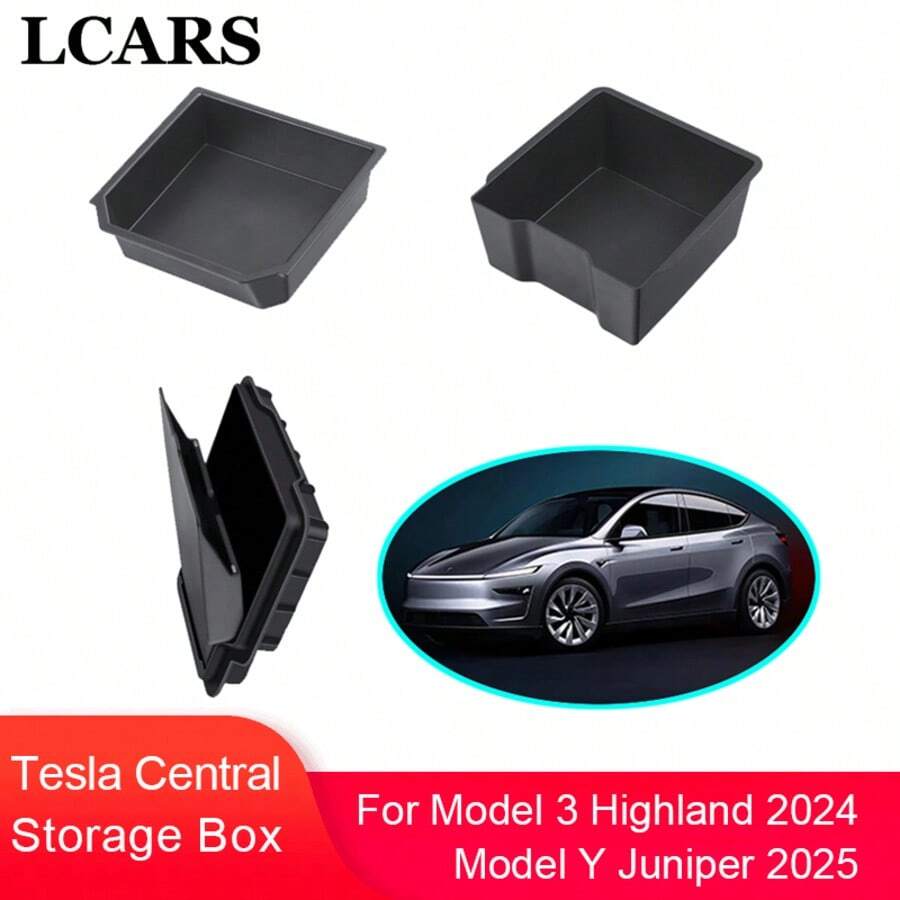1 个 LCARS 汽车储物盒,适用于 Highland 2024 和 Model Y Juniper 2025,前/后双层储物盒,带/不带隔热内衬选项,汽车配件扶手隐藏盒,汽车储物盒,汽车用品 - 黑色 - 查看 1
