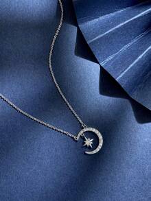 1件优雅星月吊坠项链，925纯银材质，闪亮时尚，精致珠宝礼物，适合女孩生日、约会装饰 - 星月項鍊 - 查看 3