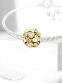 1PC 925 Prata Esterlina Moda Amor Zircônia Contas Redondas Pingentes Adequados Para Mulheres Pulseiras Bangles Fazer Jóias DIY E Roupa Diária Combinando Jóias Decoração Para Meninas