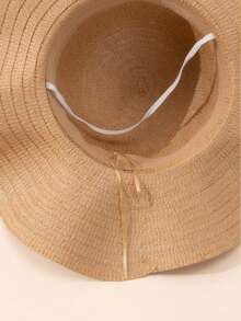 1 Pc Fashion Ruffled Bow Sun Hat - Perfect For Outdoor Beach Vacation And Sun Protection! - Bow Lala Straw Hat - View 4