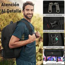 Mochilas para Hombre con Lonchera Mochila para Laptop 16 17.3 Pulgadas Mochila de Viaje con Carga USb Mochila Negra de Trabajo Mochilas Lonchera Impermeable - Negro - Ver 4