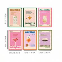 1 件/6 件无框架复古鸡尾酒饮料帆布印刷墙艺术，彩色果汁饮料墙饰，可爱学院风房间美学艺术品墙画，适用于客厅卧室浴室餐厅酒吧走廊厨房墙饰，无框架 - 彩色 - 查看 27