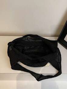 Yogodlns 网眼沙滩包花朵针织夏季流浪包镂空针织单肩包度假波西米亚风手提包女士旅行度假钩针手提包花朵沙滩包美学针织夏季流浪包镂空度假波西米亚风手提包女士旅行 - 黑色 - 查看 4