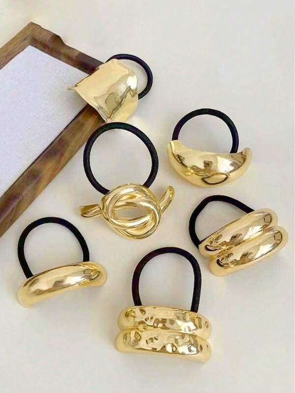 6pcs/Set Stylish Metal Hair Ties Elastic Hair Bands Women Ponytail Holder Simple Versatile Hair Accessories Hair Ties Headwear, Suitable For Elegant Party, Daily Wear, School Return,Valentine' Day, Thanksgiving, Holiday Gifts