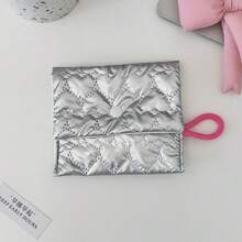 Rhombus Silver Heart & Bow Coin Purse, Cute Clutch Makeup Pouch, Portable Sanitary Napkin Bag, Suitable For Daily Use - Women Fashion Accessory - Multicolor - View 7