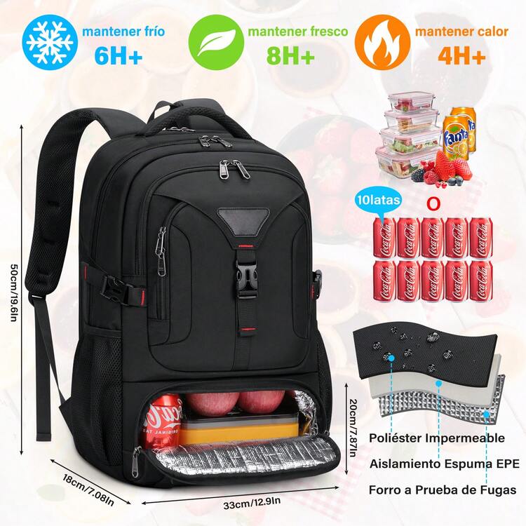 Backpacks For Men With Lunch Box, 16-17.3 Inch Laptop Backpack, Travel Backpack With USB Charging, Black Work Backpack, Waterproof Lunch Bag Backpacks - 黑色 - 查看 6