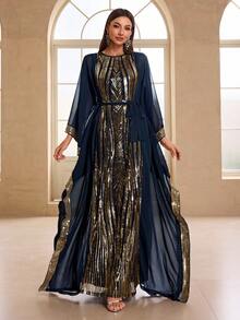 YISIKADO Bộ 2 váy dự tiệc cho nữ, kiểu váy chiffon sequin, trang trọng, váy, cho khách dự tiệc cưới - Màu xanh hải quân - Xem 5