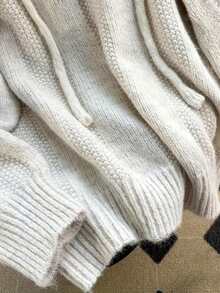 Women'S Casual Long Sleeve Pullover Sweater - Fall/Winter Fashion Knit Hoodie With Drawstring, Solid Color, Polyester 100%, Comfortable Slight Stretch Fabric, Regular Sleeve, No Belt - Oversized Style - trắng - Xem 5