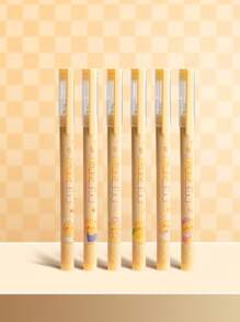 Caja de 6 Bolígrafos de punta recta, bolígrafos neutros de carbono de alta calidad con estilo chino para uso estudiantil en exámenes, bolígrafos de aguja negros de secado rápido con diseños de dibujos animados estilo Ins para volver a la escuela