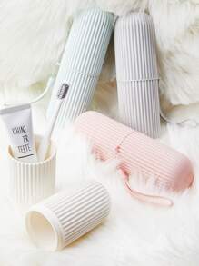 1 pièce Nouvelle boîte de rangement créative en plastique portable pour brosse à dents et dentifrice, organisateur de voyage multifonctionnel, support de trousse de toilette pour le voyage, peut également ranger des ustensiles, une tasse de toilette rayée, convient pour le voyage, les vacances, le voyage d'affaires, le camping, la gym, le yacht, les essentiels de vacances, les accessoires de voyage, les sacs de voyage, les fournitures scolaires de rentrée