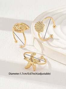 Set de 3 anillos de playa de verano con estrella de mar, concha de mar y abanico de concha para mujer, accesorios de joyería de vacaciones y viajes a la playa, regalo