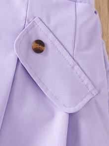 女孩三件套时尚套装！包含一件薰衣草紫色网眼罩衫、一件印有“LOSANGELES”字样的白色背心，以及一条同色系带口袋百褶裙。这款实用的套装，打造出街头风造型，非常适合夏季出游。 - 紫色 - 查看 8