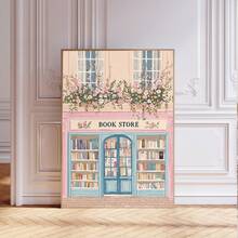 1 件，帆布裱框装饰画，易于悬挂，墙壁艺术，海报，现代，迷人的书店墙壁艺术，粉色花朵，复古风格，花卉书店装饰，文学墙，小屋中心装饰墙壁艺术 - 彩色 - 查看 5