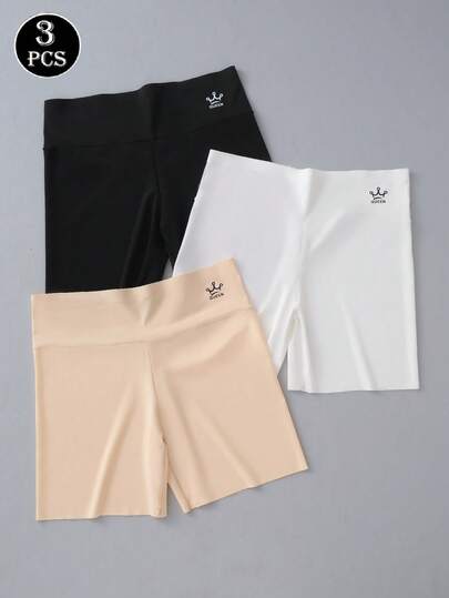 3pcs Women High Waist Smooth Panties, Comfortable Breathable Solid Color & Printed Design, Seamless Tummy Control, Non-Slip Shorts
