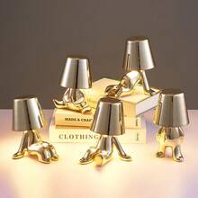 1 Đèn bàn LED không dây cảm ứng sạc lại cạnh giường, Đèn bàn tượng Thinker Golden Man, Đèn cảm ứng 3 màu có thể điều chỉnh độ sáng vô cấp, Đèn bàn chạy bằng pin Đèn ngủ không dây di động cho gia đình, Quà tặng vui nhộn cho nam nữ Ngày lễ tình nhân Sinh nhật + 1 Bộ cáp dữ liệu - Nhiều màu - Xem 2
