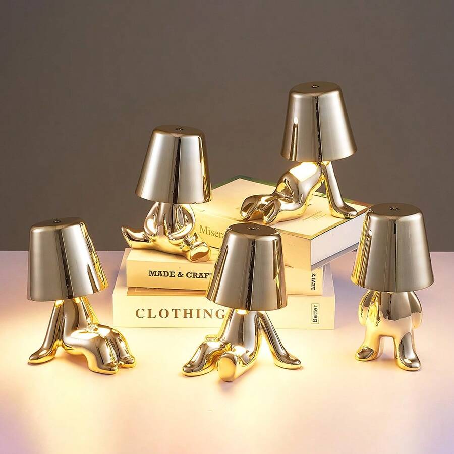 1 Đèn bàn LED không dây cảm ứng sạc lại cạnh giường, Đèn bàn tượng Thinker Golden Man, Đèn cảm ứng 3 màu có thể điều chỉnh độ sáng vô cấp, Đèn bàn chạy bằng pin Đèn ngủ không dây di động cho gia đình, Quà tặng vui nhộn cho nam nữ Ngày lễ tình nhân Sinh nhật + 1 Bộ cáp dữ liệu