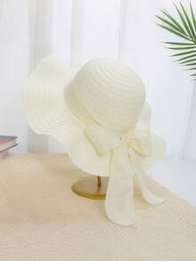 1 Pc Fashion Ruffled Bow Sun Hat - Perfect For Outdoor Beach Vacation And Sun Protection! - Bow Lala Straw Hat - View 8