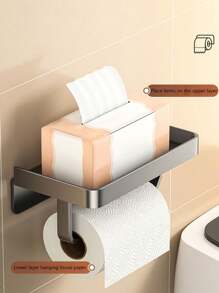 1pc Stainless Steel Toilet Paper Holder, Wall Mounted Bathroom Paper Towel Dispenser, Sticky Carbon Steel + ABS Plastic Material, No Need To Drill, Suitable For Bathroom, Toilet.