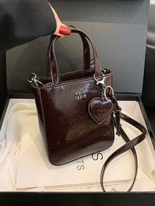 1 pieza Bolso de mano de mujer de unicolor de PU con cierre de cremallera, bolso de mano de moda como regalo para una cita - Café - Ver 9