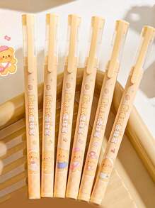 Caja de 6 Bolígrafos de punta recta, bolígrafos neutros de carbono de alta calidad con estilo chino para uso estudiantil en exámenes, bolígrafos de aguja negros de secado rápido con diseños de dibujos animados estilo Ins para volver a la escuela