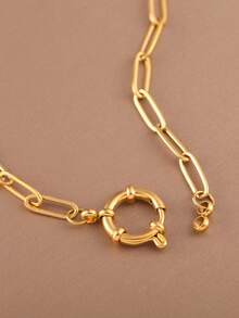 1pc Minimalist Gold-Tone Stainless Steel Snake Bone Chain Necklace For Women - Gold - View 1