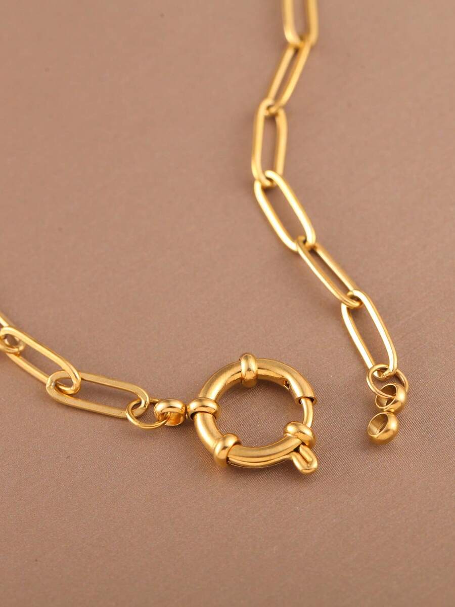 1pc Minimalist Gold-Tone Stainless Steel Snake Bone Chain Necklace For Women - Gold - View 1