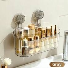 1pc Large Capacity Transparent Suction Cup Storage Rack, Oval Plastic Bathroom Organizer Shelf, Multi-Function Shower Gel Hanging Basket, Suitable For Cosmetics, Kitchen, Living Room Storage