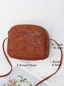 Torebka typu crossbody ze sztucznej skóry z wytłoczonym wzorem kwiatowym dla kobiet, modna, słodka torebka na telefon komórkowy, swobodna torba na ramię z zamkiem błyskawicznym