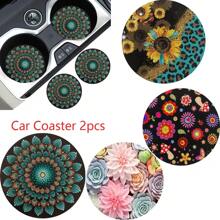 2 pièces Dessous de verre à motif floral pour voiture, tapis de voiture stylé et , séchage rapide et antidérapant