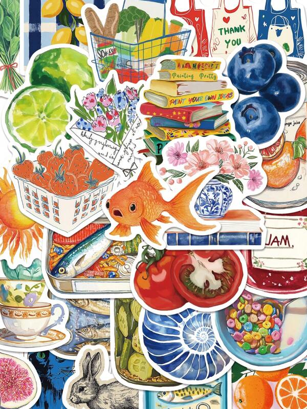 50pcs Retro Artistic Graffiti Stickers Decorative Water Cups Notebook Luggage Scrapbook Guitar Laptop Waterproof Stickers Phone Case DIY Decal,School Supplies,Back To School