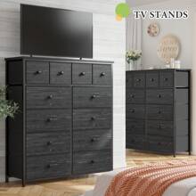 12-Drawer White Storage Cabinet With Wood Top & Metal Frame – Modern Dresser For Bedroom, Living Room, Hallway & Closet Organization
