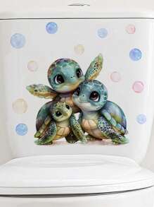 1pc Cute Cartoon Little Turtle Anime Toilet Sticker, Waterproof And Mildew-Proof Self-Adhesive Removable Sticker, Suitable For Home Decoration, Bathroom, Cabinet, Refrigerator, Water Tank Bathroom Set To Make Your Home Look Brand New Bathroom Decor Fall Decor