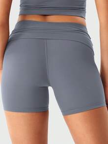 VOYJOY Womens Foldover Workout Shorts High Waist 4.5\" Fold Over Waist Band Romola Gym Yoga Running Shorts - 藍灰 - 查看 4