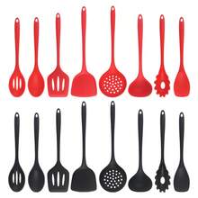 8pcs Silicone Kitchen Utensil Set, Suitable For Non-Stick Cookware - Heat Resistant Black Cooking Tools (Spatula, Ladle), Dishwasher