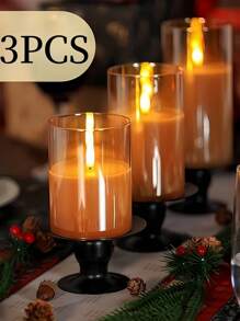 1pc/3pcs Flameless LED Candles, Flickering Battery Powered Candles, Electric Candle Set, Gold Glass Effect, With Remote Control Timer, 4 Inch, 5 Inch, 6 Inch Gifts Birthday Graduation