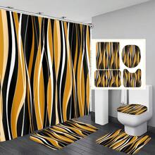 1pc/4pcs Abstract Modern Pattern Bathroom Waterproof Shower Curtain Set With 12 Hooks, Non-Slip Bath Mat, U-Shaped Contour Rug, And Round Toilet Lid Cover, Full Scene Bathroom Decor Set Back To School