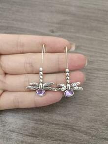 1 cặp bông tai móc dài thiết kế chuồn chuồn cổ điển Bohemian, thích hợp cho trang sức hàng ngày, tiệc tùng, du lịch - Bạc - Xem 7