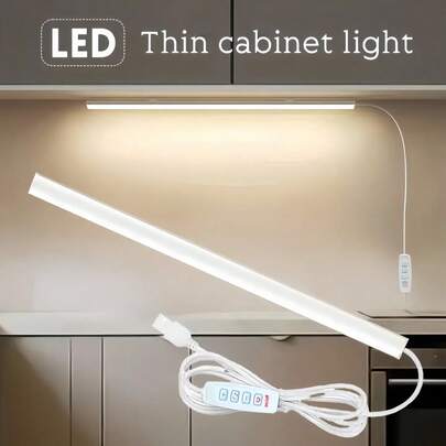 一款适用于卧室装饰、阅读灯、厨房灯、橱柜灯、衣柜灯、玄关灯、门廊灯、储物柜灯、酒柜壁灯的LED灯条，三色可调光，带开关控制，可用作夜灯、LED镜前灯、聚光灯，可调光LED灯条支架 - USB插头带按钮开关，可调光，三种色温模式（3000K、4000K、6000K）