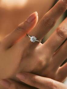 MODIAN 1 Carat D Color Round High Quality Moissanite Ring, 925 Sterling Silver, Romantic Wedding Engagement Ring Jewelry - Silver - View 2